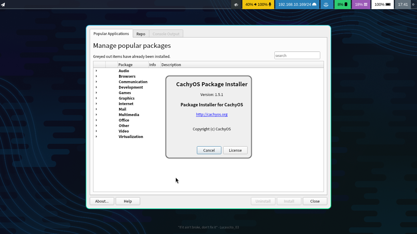 「CachyOS 251129 hyprland」-「Pamac」「バージョン情報」