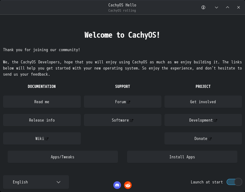 「CachyOS 260308 KDE」-「CachyOS Hello」