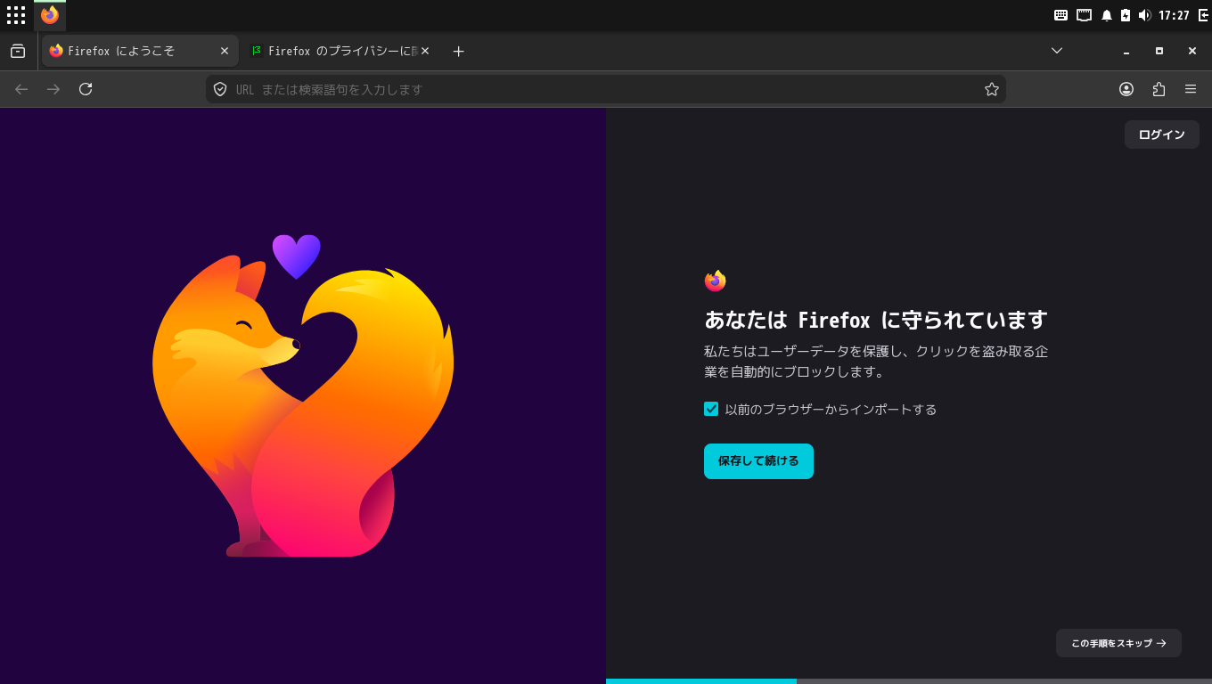 「CachyOS 260426 BUDGIE」-「Firefox」「起動直後」