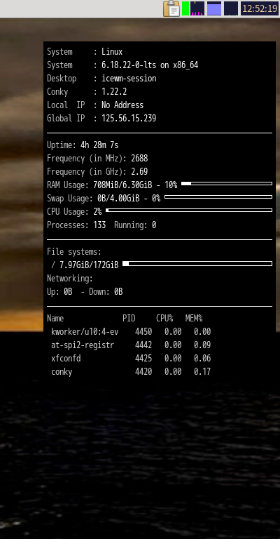 「Alpine Linux 3.23.3 IceWM」-「Conky」