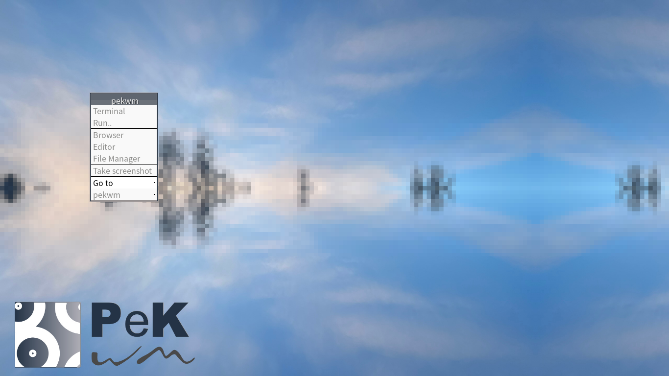 「Alpine Linux 3.23.3 PekWM」-「デフォルトのデスクトップ・右クリックメニュー」
