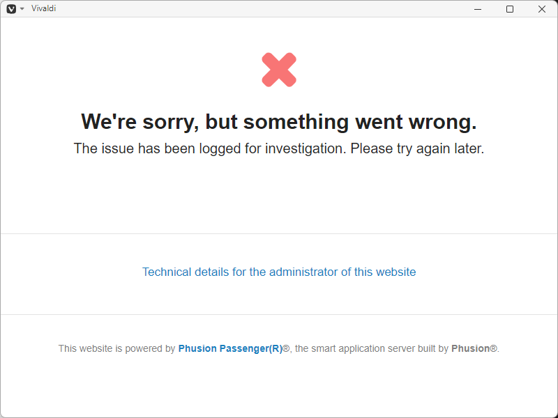 クリックでオリジナルのサイズで開きます 「Redmine」-「We're sorry, but something went wrong.」
