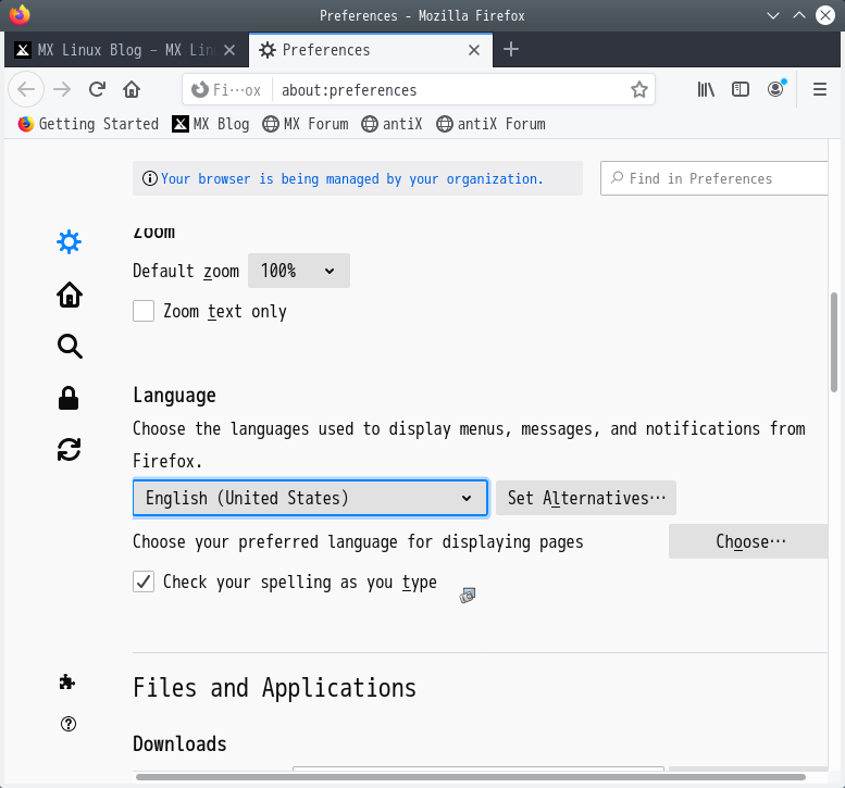 「Firefox 74.0」-「Preferences」