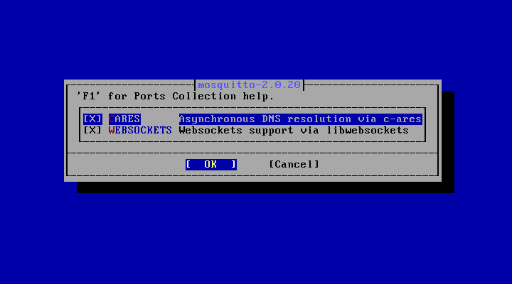 クリックでオリジナルのサイズで開きます 「/usr/ports/net/mosquitto」-「make config」