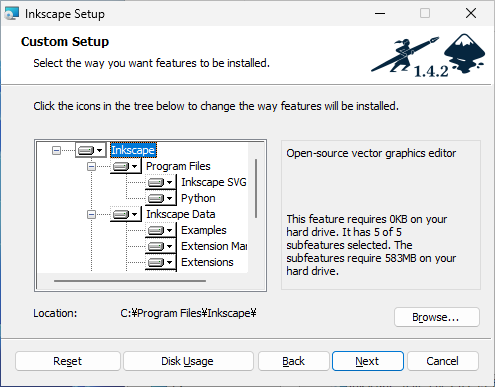 「inkscape」-「custom setup」