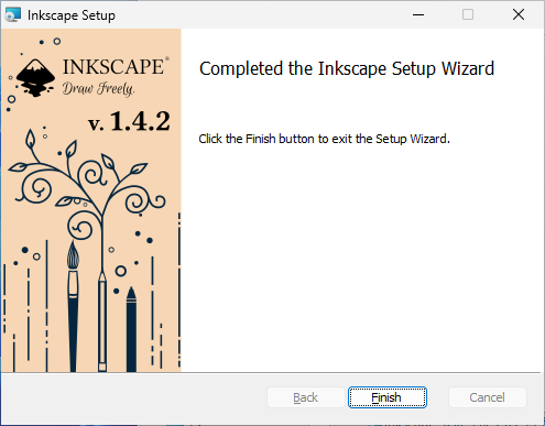 「inkscape」-「Completed the Inkscape Setup Wizard」
