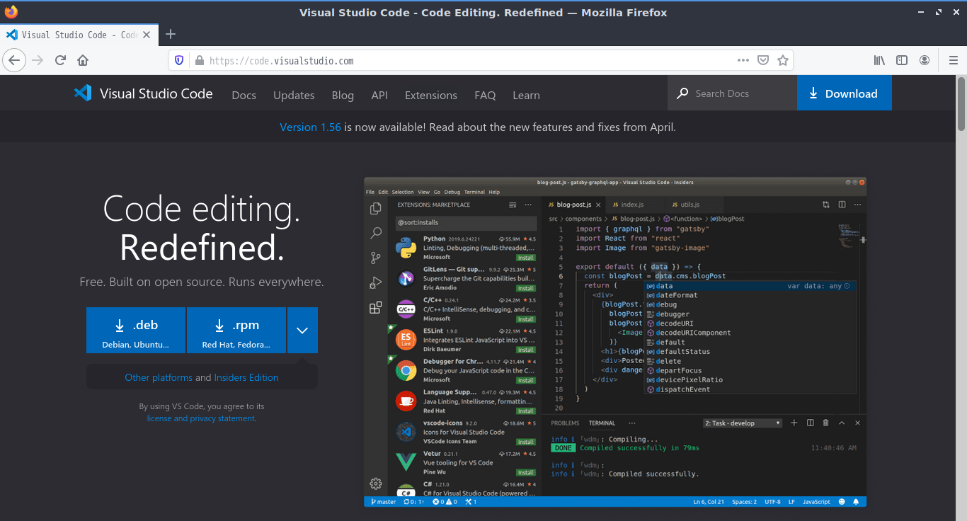 「Ubuntu 21.04」-「Visual Studio Code」「ダウンロードサイト」
